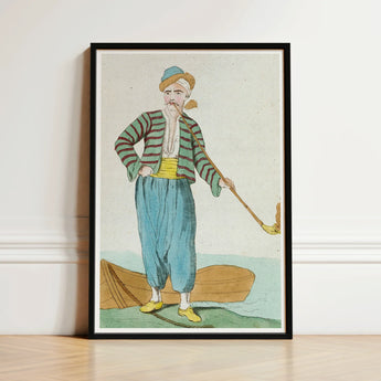 Framed Vintage-style Illustration Man Striped Attire Blue Trousers Jacques Grasset, Costume Plate, Saint-sauveur’s, Encyclopédie Des