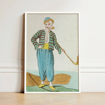 Framed Vintage-style Illustration Man Striped Attire Blue Trousers Jacques Grasset, Costume Plate, Saint-sauveur’s, Encyclopédie Des