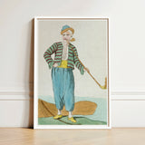 Framed Vintage-style Illustration Man Striped Attire Blue Trousers Jacques Grasset, Costume Plate, Saint-sauveur’s, Encyclopédie Des