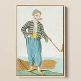 Costume Plate (homme De L’isle Naxia) - Jacques Grasset Saint Sauveur Art Print / Canvas Framed Vintage Illustration Man Striped Attire