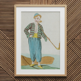 Costume Plate (homme De L’isle Naxia) - Jacques Grasset Saint Sauveur Art Print / Canvas Framed Vintage-style Illustration Man Striped