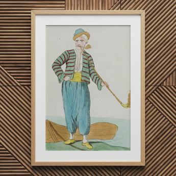 Costume Plate (homme De L’isle Naxia) - Jacques Grasset Saint Sauveur Art Print / Canvas Framed Vintage-style Illustration Man Striped