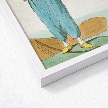 Framed Vintage-style Illustration Person Blue Trousers Yellow Shoes Jacques Grasset, Costume Plate, Saint-sauveur’s, Encyclopédie Des