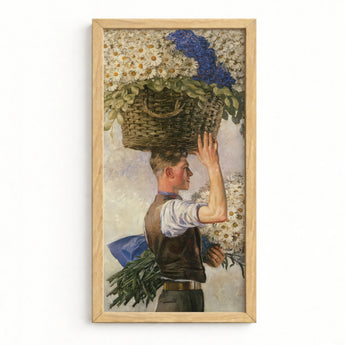 Framed Painting Man Woven Basket White Daisies Blue Ranken’s Covent Garden, William Bruce Ellis Ranken, Blossoming Fever Dream