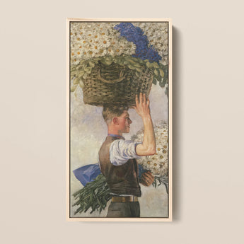 Framed Painting Man Woven Basket White Daisies Blue Ranken’s Covent Garden, William Bruce Ellis Ranken, Blossoming Fever Dream