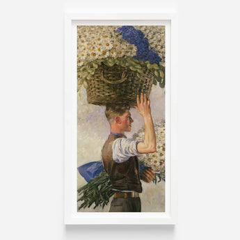 Framed Painting Young Man Woven Basket White Daisies Ranken’s Covent Garden, William Bruce Ellis Ranken, Blossoming Fever Dream