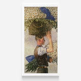 Woven Wicker Basket White Blue Daisies Balanced Man’s Ranken’s Covent Garden, William Bruce Ellis Ranken, Blossoming Fever Dream