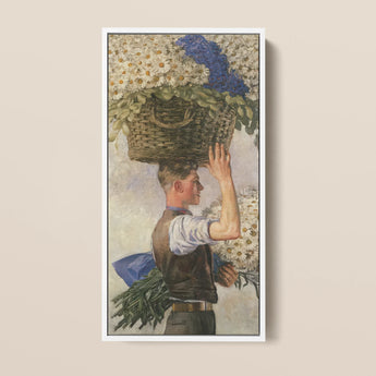 Framed Painting Man Woven Basket White Daisies Blue Ranken’s Covent Garden, William Bruce Ellis Ranken, Blossoming Fever Dream