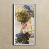 Covent Garden - William Bruce Ellis Ranken Art Print, Framed Painting Person Basket Flowers Head