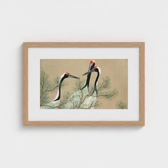 Cranes from Momoyogusa - Kamisaka Sekka Art Print / Canvas Framed Artwork Three Elegant Black-and-white Red Crowns, Nihonga Artistry Meets