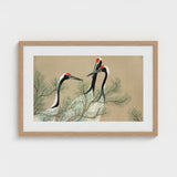 Cranes from Momoyogusa - Kamisaka Sekka Art Print / Canvas Framed Artwork Three Elegant Black-and-white Red Crowns, Nihonga Artistry Meets