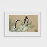Cranes from Momoyogusa - Kamisaka Sekka Art Print / Canvas Framed Artwork Three Elegant Red-crowned Perched Among, Nihonga Artistry Meets
