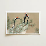Cranes from Momoyogusa - Kamisaka Sekka Art Print / Canvas Framed Artwork Three Elegant Red-crowned Perched Among, Nihonga Artistry Meets