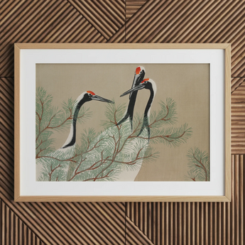 Cranes from Momoyogusa - Kamisaka Sekka Art Print, 36x24’’ / 92x61cm / Natural Frame / 2’’ Matboard, Posters Prints & Visual Artwork, Toby