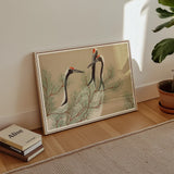 Cranes from Momoyogusa - Kamisaka Sekka Art Print / Canvas Framed Artwork Two Cranes Among Delicate Pine Needles Kamisaka Sekka, Nihonga