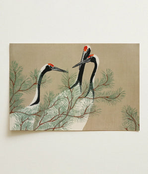 Rectangular Canvas Print Three Elegant Red-crowned Cranes Perched Kamisaka Sekka, Nihonga Artistry Meets Rinpa Elegance, Japanese Aesthetic