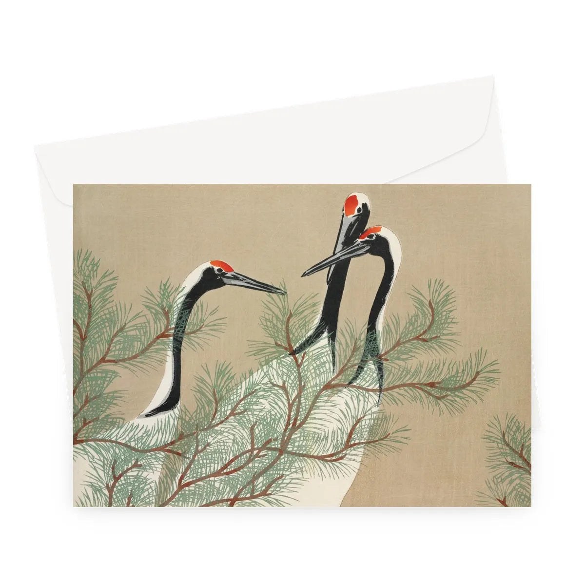Cranes From Momoyogusa By Kamisaka Sekka Greeting Card - A5 Landscape / 1 Card - Greeting & Note Cards - Aesthetic Art