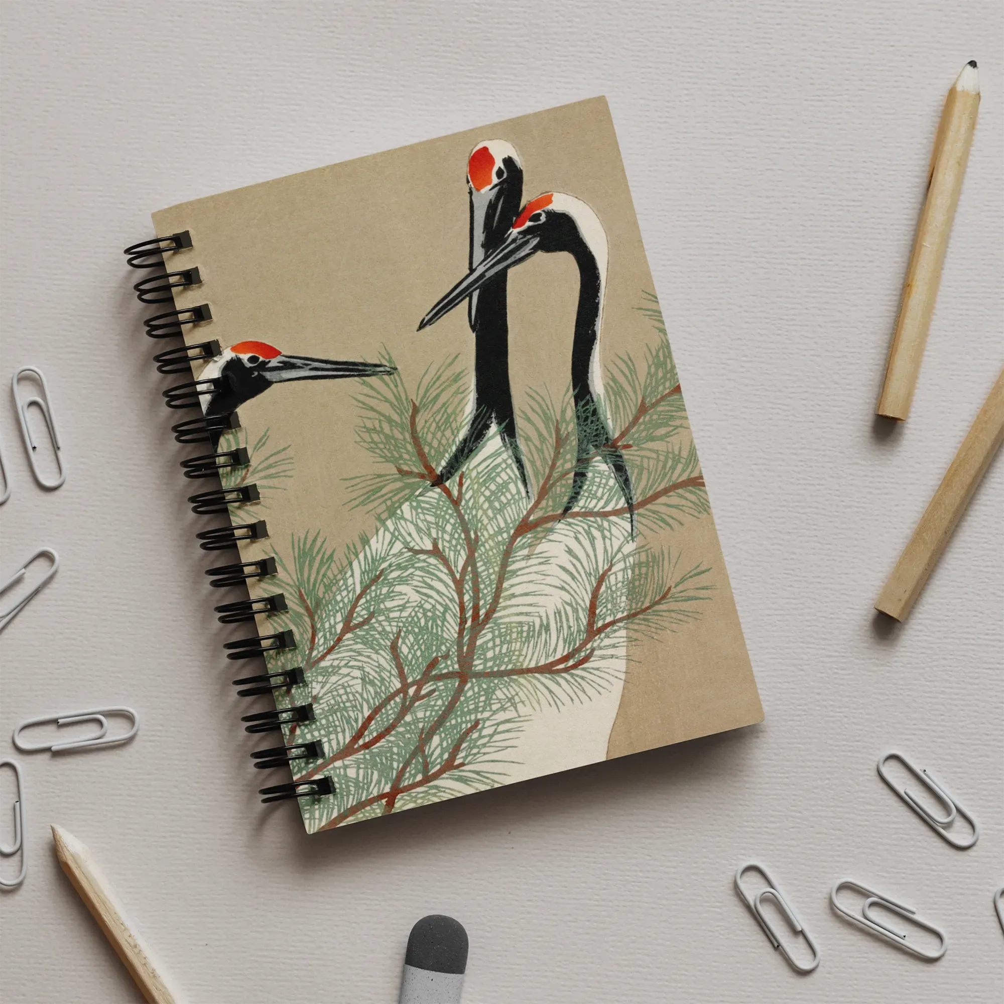 Cranes From Momoyogusa - Kamisaka Sekka Notebook - Notebooks & Notepads - Aesthetic Art