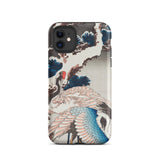 Cranes on a Snowy Tree - Hokusai Iphone Case, 11 / Matte, White Phone Case Japanese Crane Pine Tree Illustration