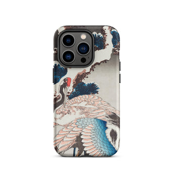 Cranes on a Snowy Tree - Hokusai Iphone Case, 14 Pro / Matte, Iphone Japanese Woodblock Print-style Case Two Cranes Trees