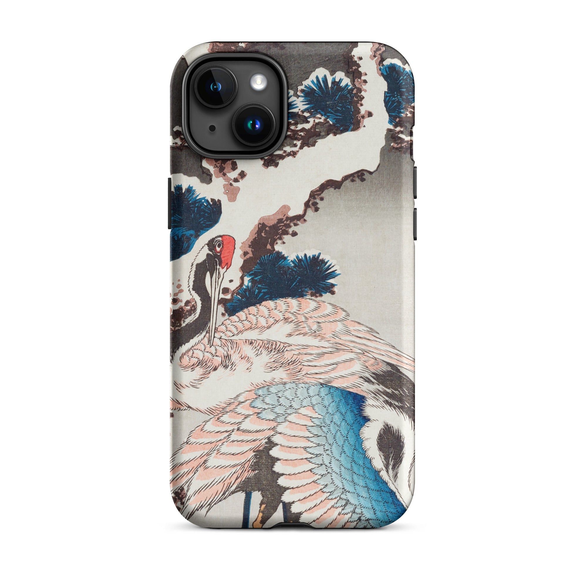 Cranes on a Snowy Tree Hokusai Iphone Case, 15 Plus / Matte, Smartphone Artistic Crane Pine Tree Design Protective Case