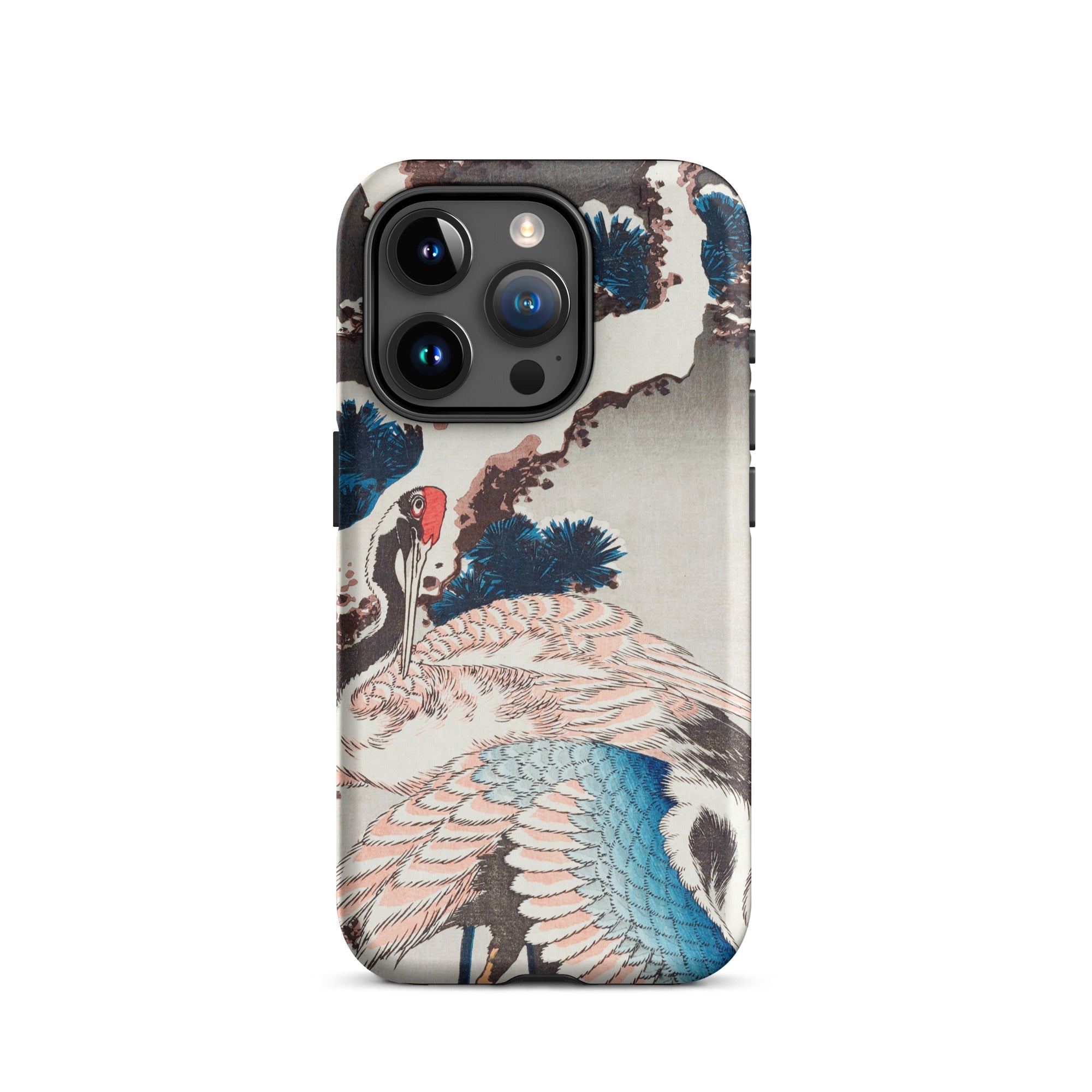 Cranes on a Snowy Tree Hokusai Iphone Case, 15 Pro / Matte, Iphone Case Japanese Crane Pine Tree Art Design