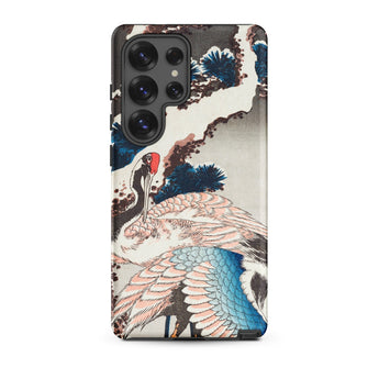 Cranes on a Snowy Tree - Hokusai Phone Case Samsung Galaxy S25 Ultra / Matte Smartphone Case Detailed Illustration White Crane Pink Blue