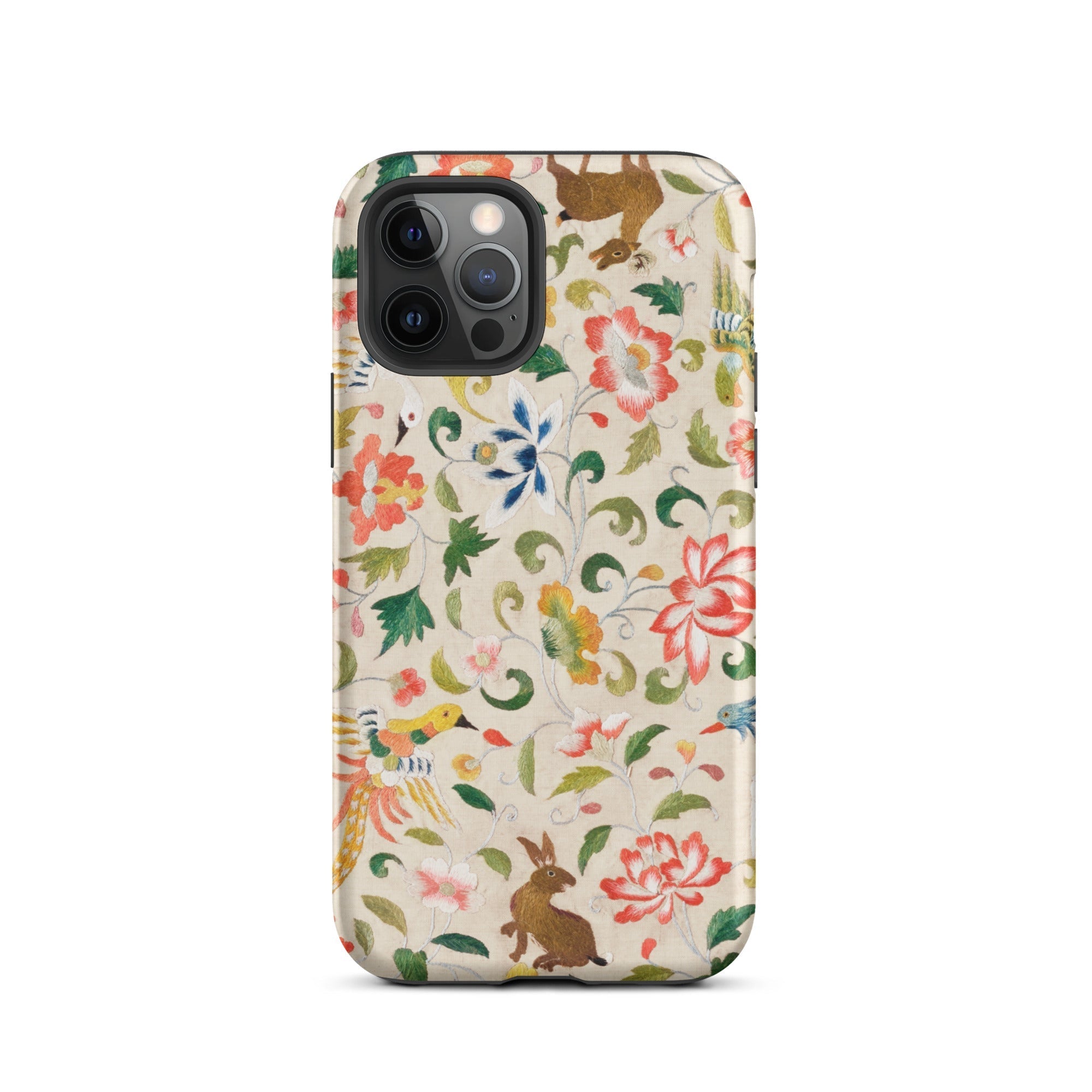 Crittersweet Symphony Asian Fabric Art Iphone Case, 12 Pro / Matte, Floral Fauna Patterned Phone Case