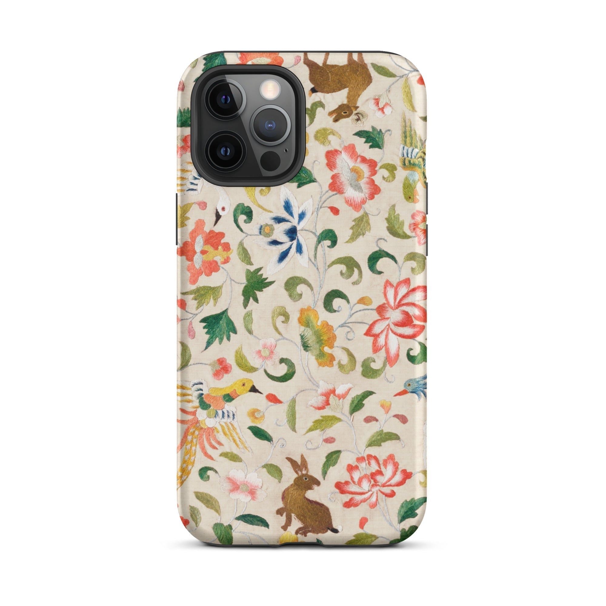 Crittersweet Symphony Asian Fabric Art Iphone Case, 12 Pro Max / Matte, Floral Animal Patterned Phone Case
