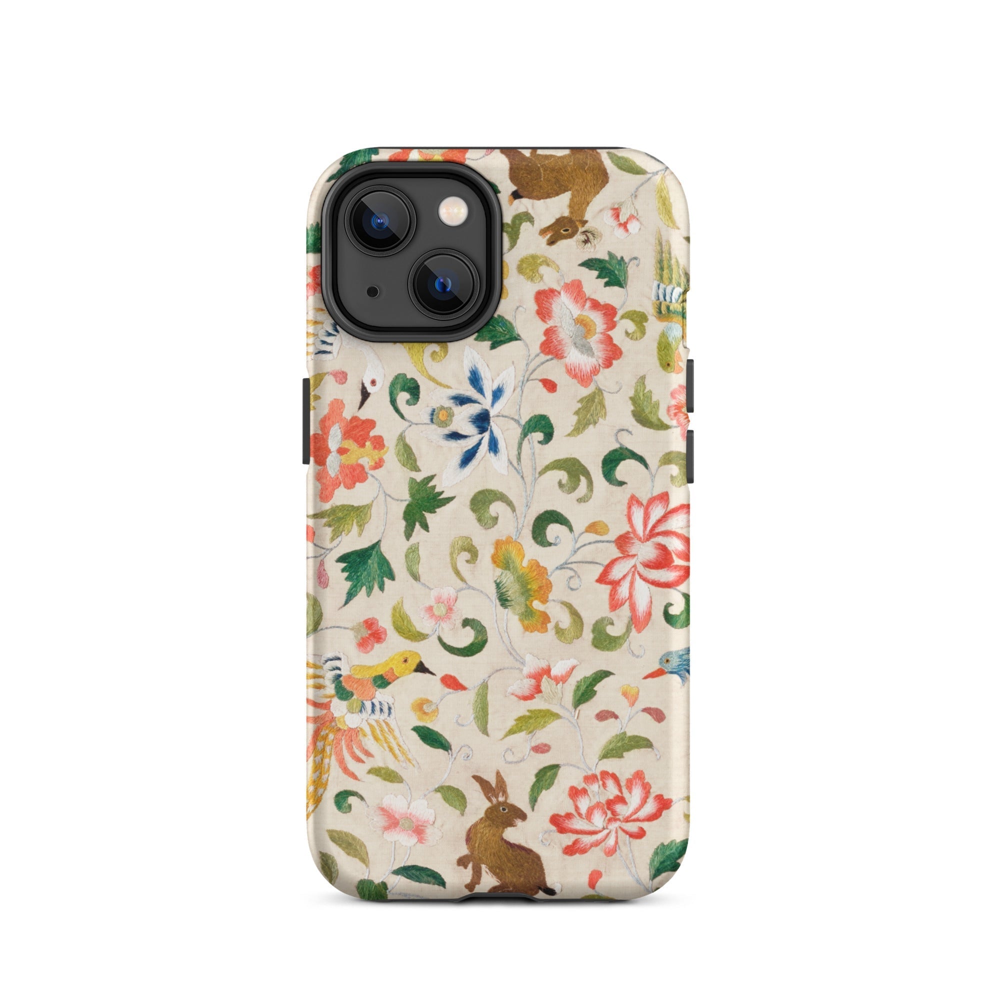 Crittersweet Symphony Asian Fabric Art Iphone Case, 14 / Matte, Floral Fauna Patterned Phone Case