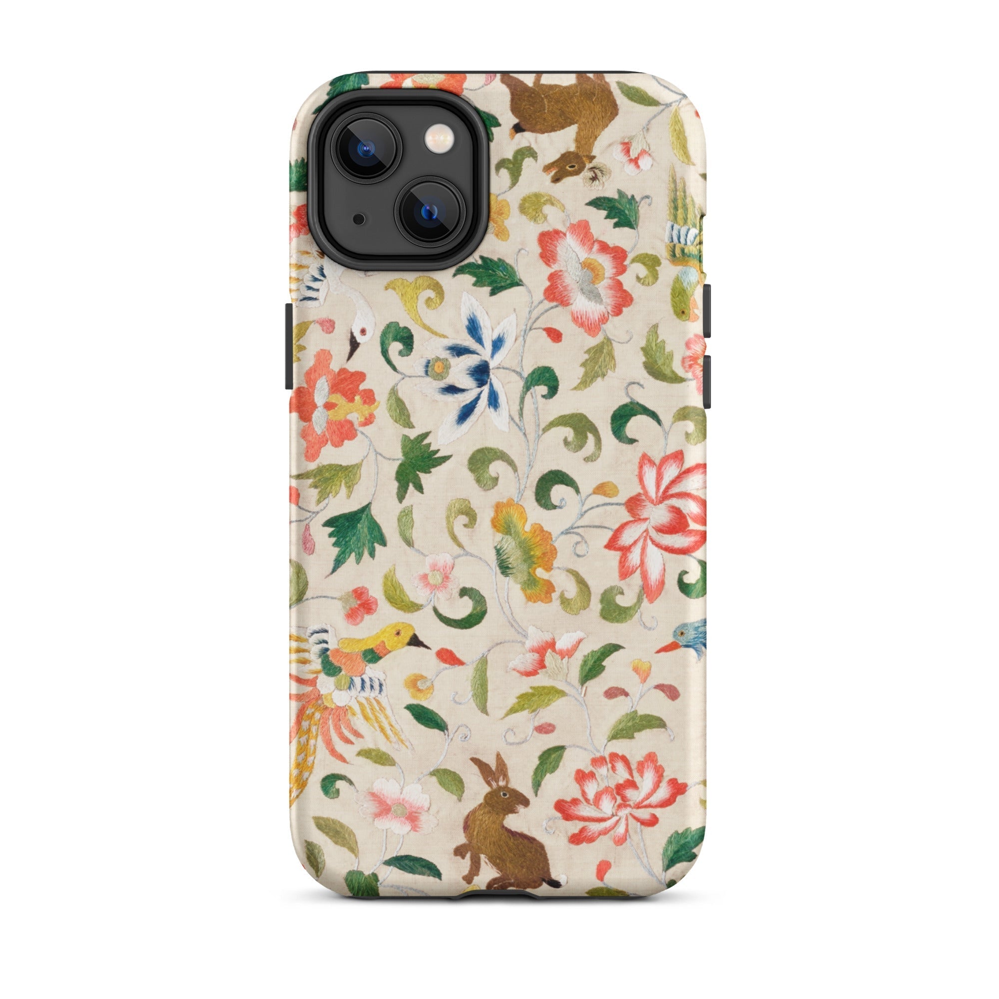 Crittersweet Symphony Asian Fabric Art Iphone Case, 14 Plus / Matte, Floral Animal Patterned Phone Case