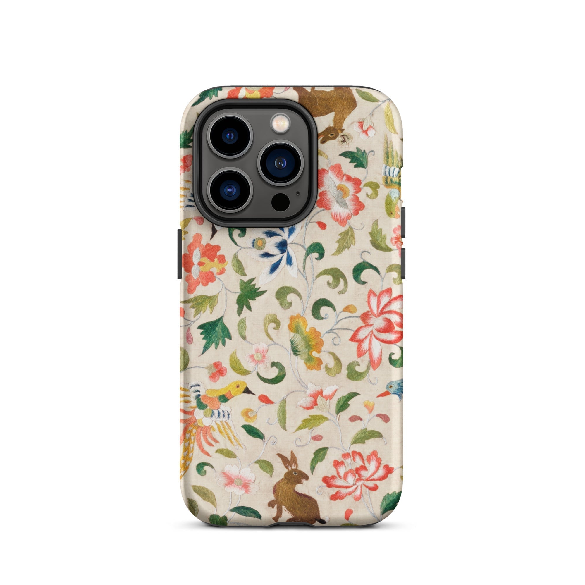 Crittersweet Symphony Asian Fabric Art Iphone Case, 14 Pro / Matte, Floral Patterned Phone Case