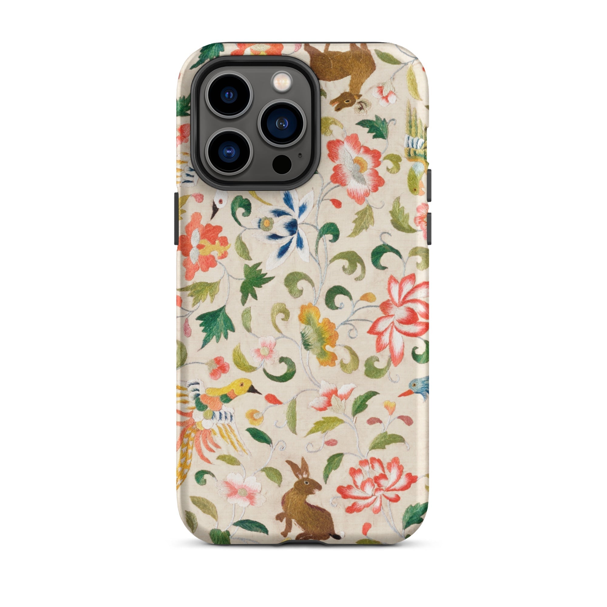 Crittersweet Symphony Asian Fabric Art Iphone Case, 14 Pro Max / Matte, Floral Patterned Phone Case