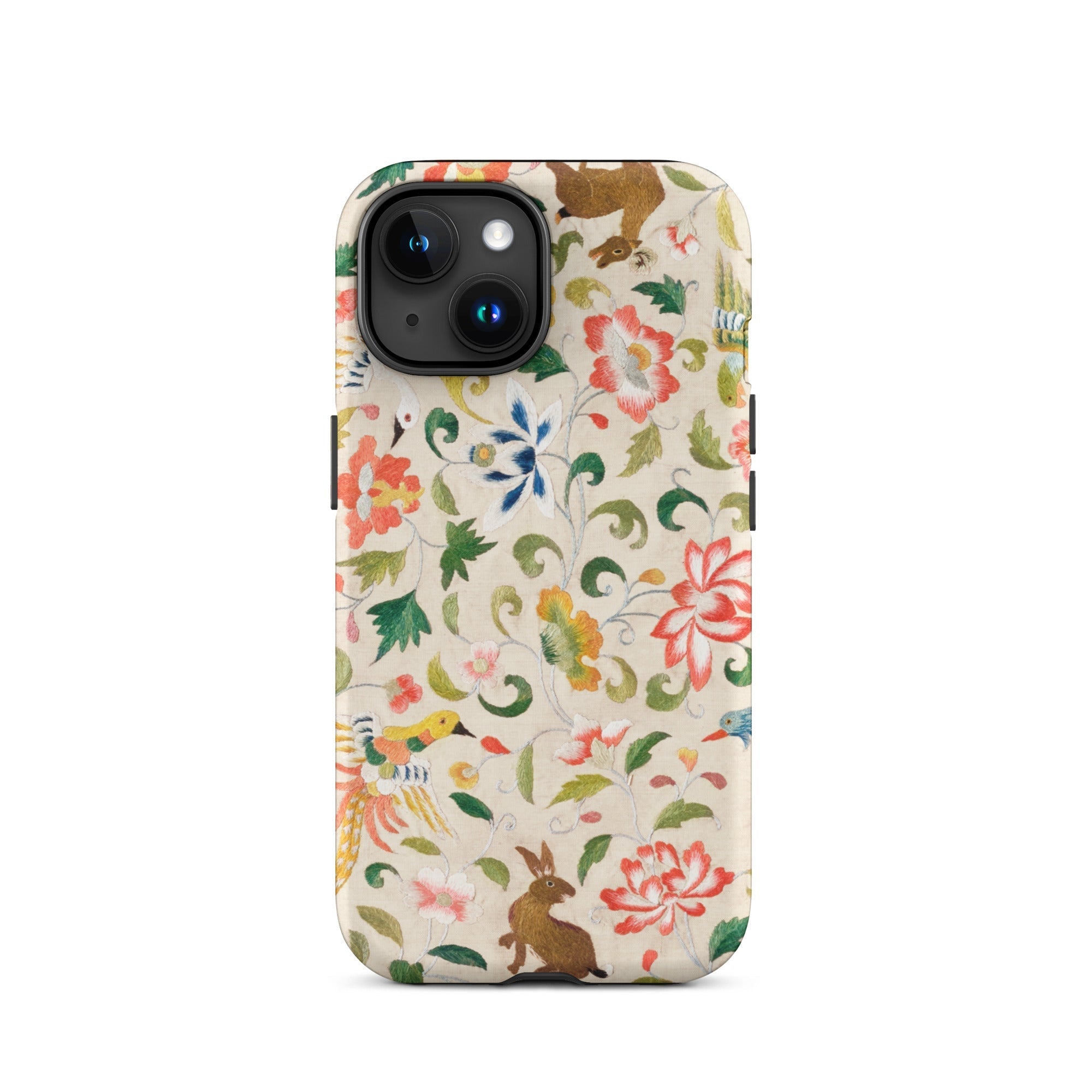 Crittersweet Symphony Asian Fabric Art Iphone Case, 15 / Matte, Floral Animal Patterned Phone Case