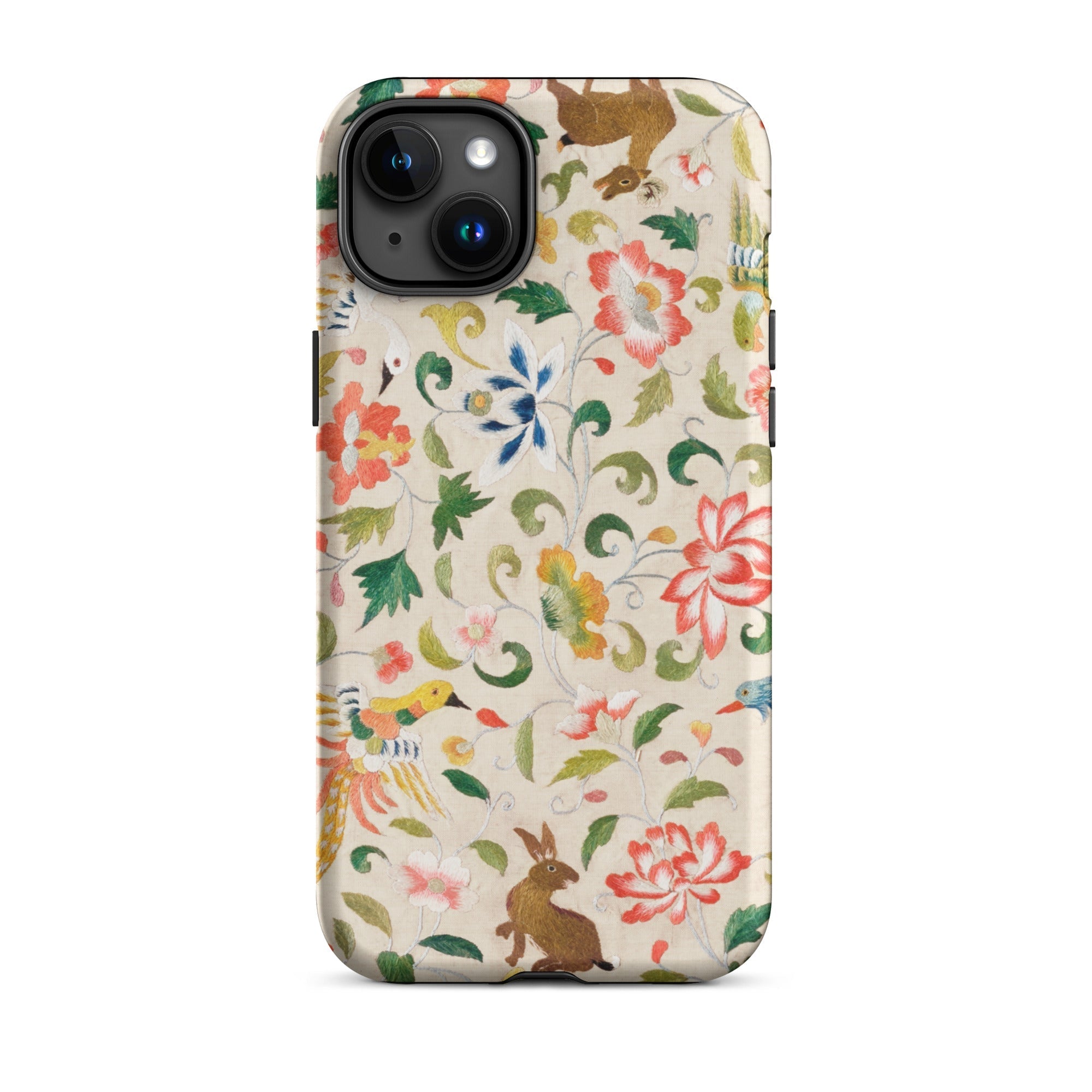 Crittersweet Symphony Asian Fabric Art Iphone Case, 15 Plus / Matte, Floral Patterned Phone Case