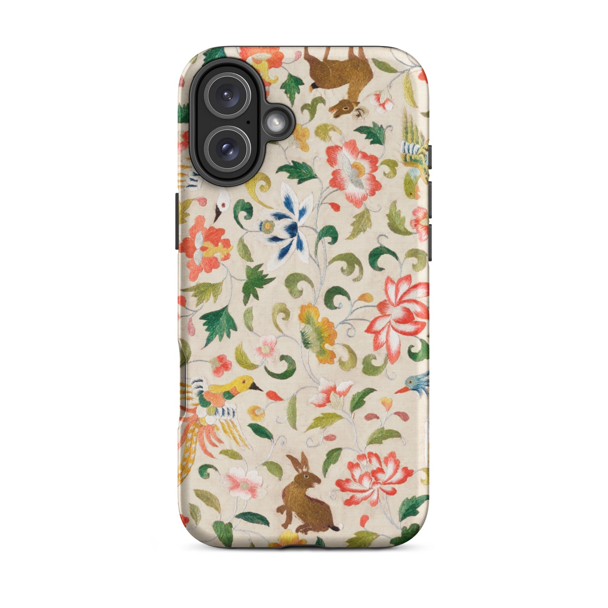Crittersweet Symphony Asian Fabric Art Iphone Case, 16 Plus / Matte, Floral Animal Patterned Phone Case
