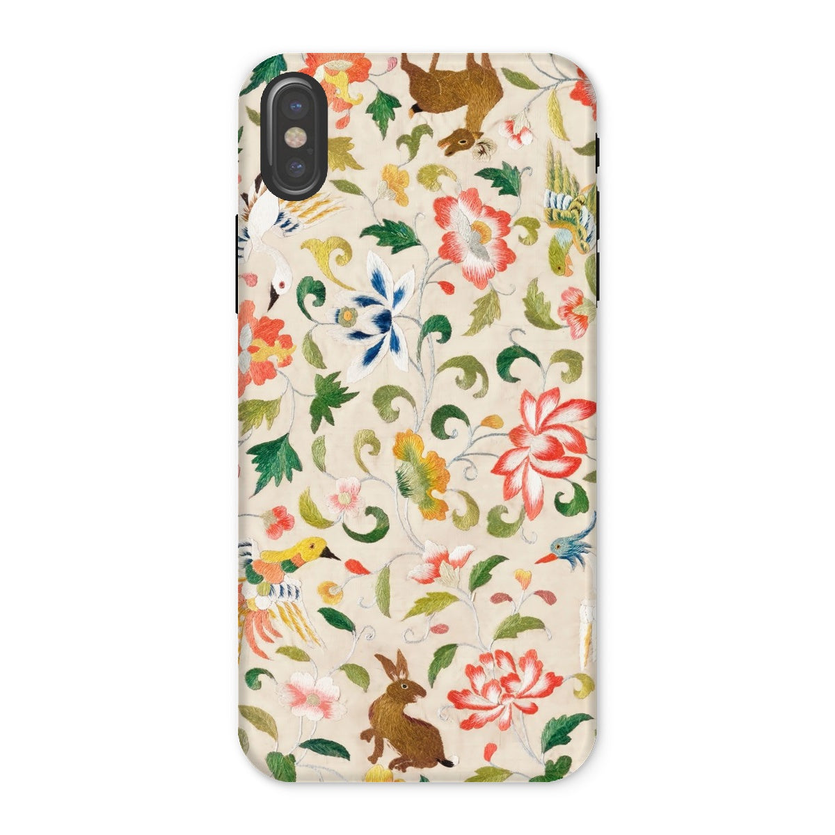Crittersweet Symphony Asian Fabric Art Iphone Case, x / Matte, Floral Patterned Phone Case Colorful Flowers Leaves Small
