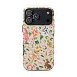 Crittersweet Symphony - Asian Fabric Art Phone Case Iphone 17 Pro Max / Matte Beige Floral Phone Case Birds Rabbits Design Durable