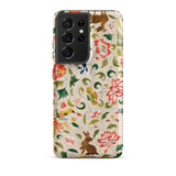 Crittersweet Symphony - Asian Fabric Art Phone Case Samsung Galaxy S21 Ultra / Matte Vibrant Cream-colored Phone Case Adorned Detailed