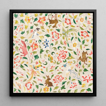 Crittersweet Symphony - Asian Fabric Art Print / Canvas, 12x12’’ / 31x31cm / Black Frame, Posters Prints & Visual Artwork, Toby Leon