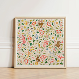 Square-framed Artwork Vibrant Hand-embroidered Pattern Whimsical Animals Flowers Crittersweet Symphony, 12th-14th Century Asian Textile,