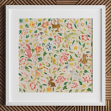 Crittersweet Symphony - Asian Fabric Art Print / Canvas Framed Piece Artwork Vibrant Intricate Pattern Colorful Flowers Crittersweet