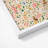 Framed Artwork Vibrant Intricate Floral Fauna Pattern Stylized Crittersweet Symphony, 12th-14th Century Asian Textile, Captivating