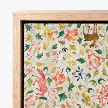 Framed Piece Embroidered Textile Art Vibrant Floral Animal Crittersweet Symphony, 12th-14th Century Asian, Captivating Decorative Fabric