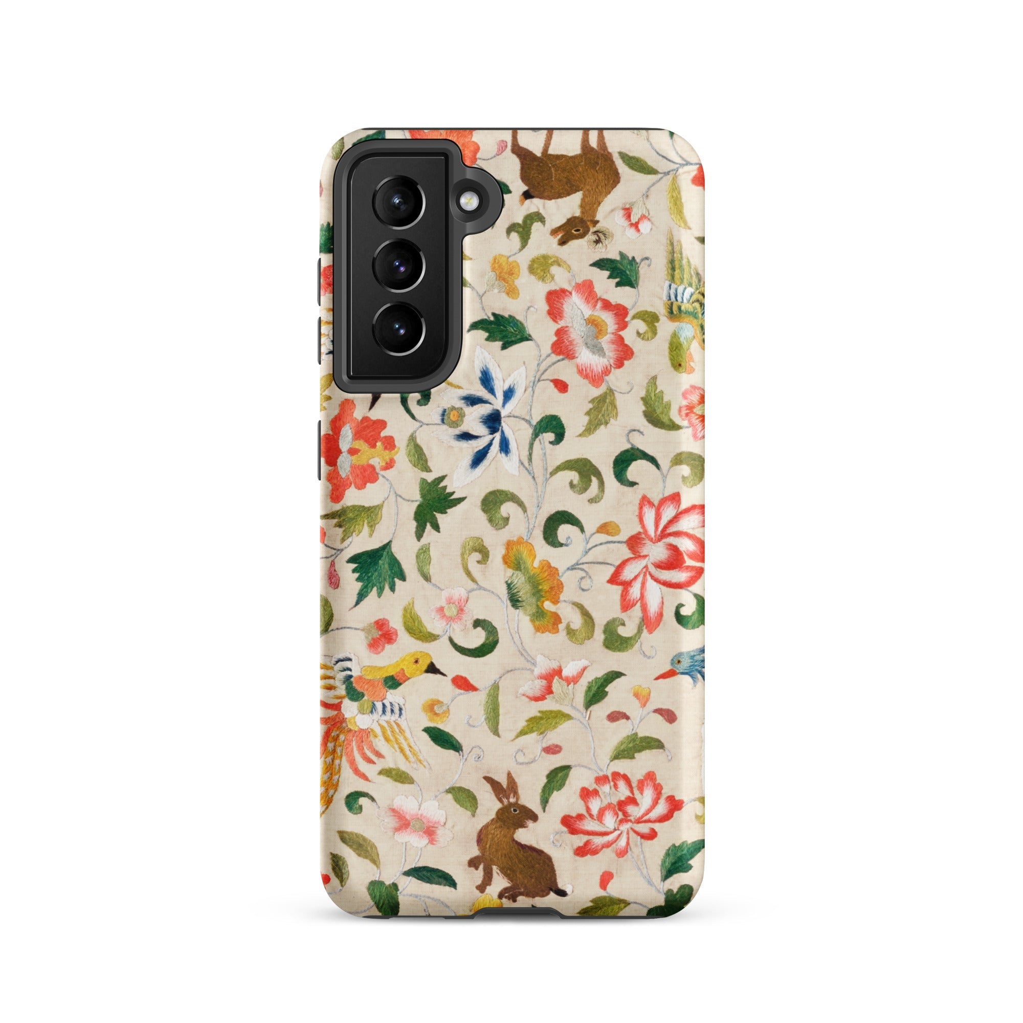 Crittersweet Symphony Asian Fabric Art Samsung Case, Galaxy S21 / Matte, Smartphone Case Colorful Floral Animal Pattern