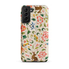 Crittersweet Symphony Asian Fabric Art Samsung Case, Galaxy S21 Plus / Matte, Smartphone Cream Colored Case Vibrant Floral Animal Pattern