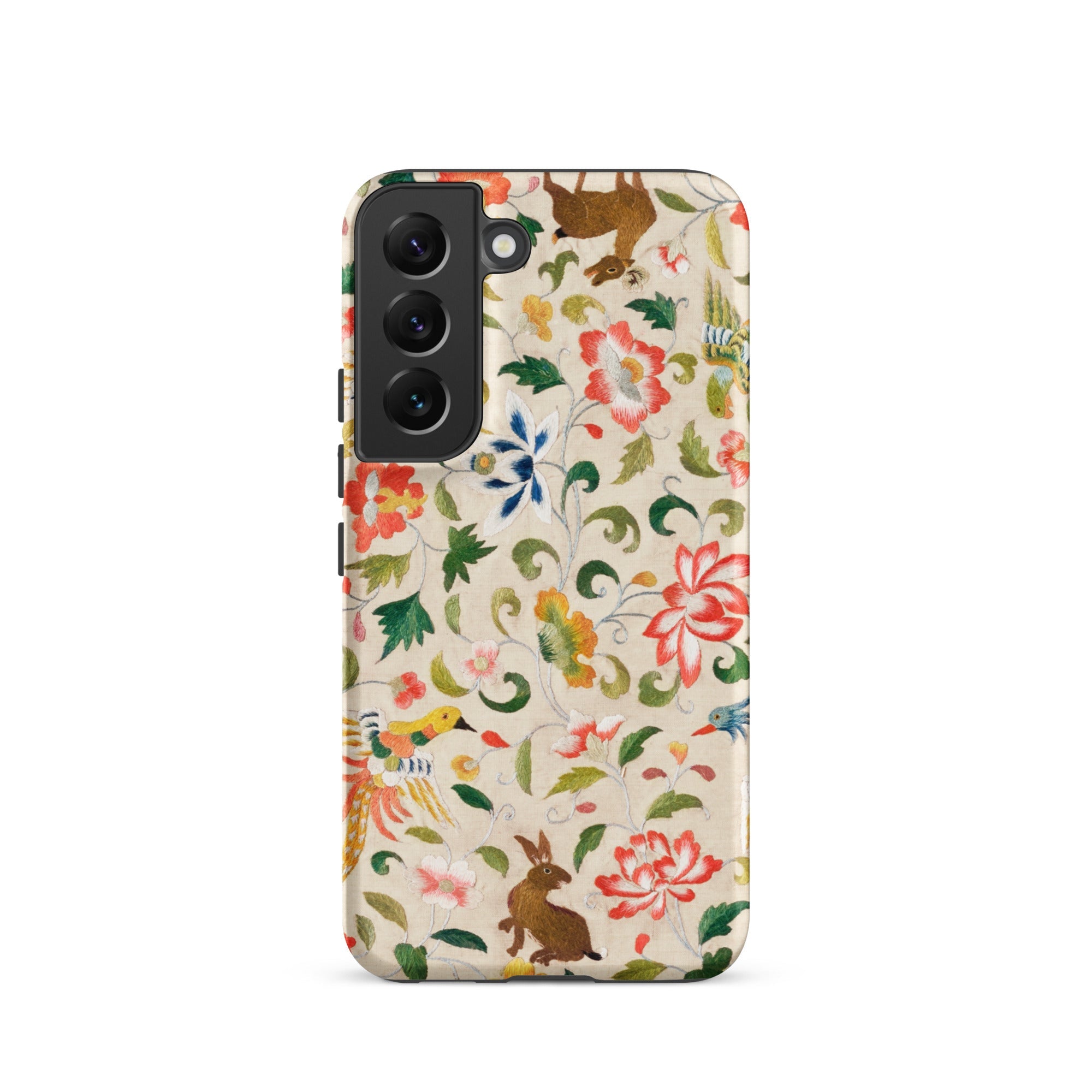 Crittersweet Symphony Asian Fabric Art Samsung Case, Galaxy S22 / Matte, Smartphone Case Colorful Floral Animal Pattern