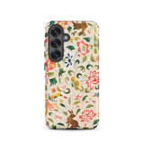Crittersweet Symphony - Asian Fabric Art Samsung Case, Galaxy S25 / Matte, Phone Case Colorful Floral Animal Pattern