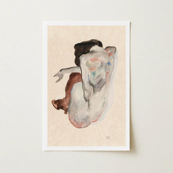 Crouching Nude in Shoes and Black Stockings - Egon Schiele Art Print / Canvas, Shoulders Sealed Shut, Sentence Left Unfinished, Spine