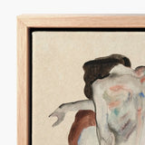 Crouching Nude in Shoes and Black Stockings - Egon Schiele Art Print / Canvas Framed Abstract Painting Figure Dark Hair Soft Blended,